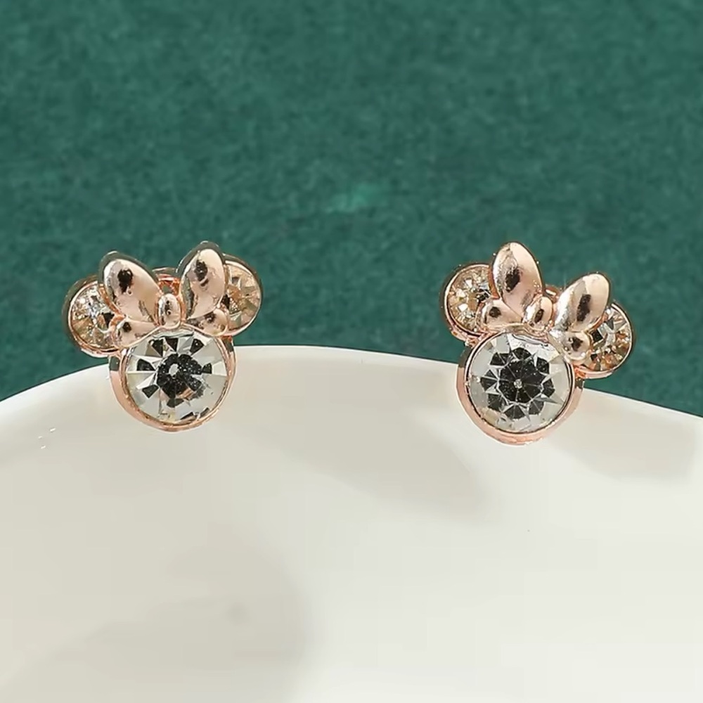 Rose Gold Filled Minnie Mouse Cubic Zirconia Earrings